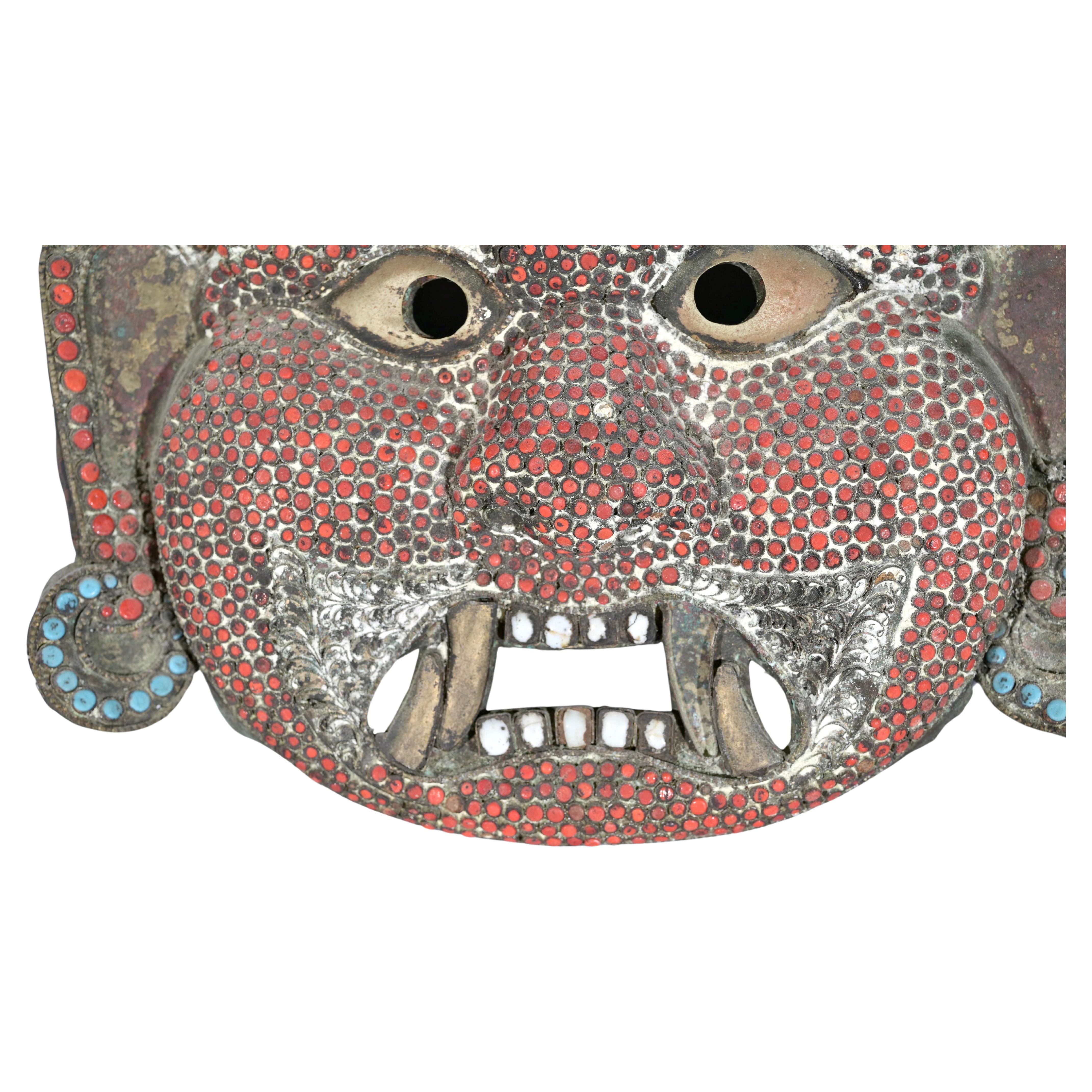 19th Century Antique Copper Tibetan Mahakala Mask For Sale
