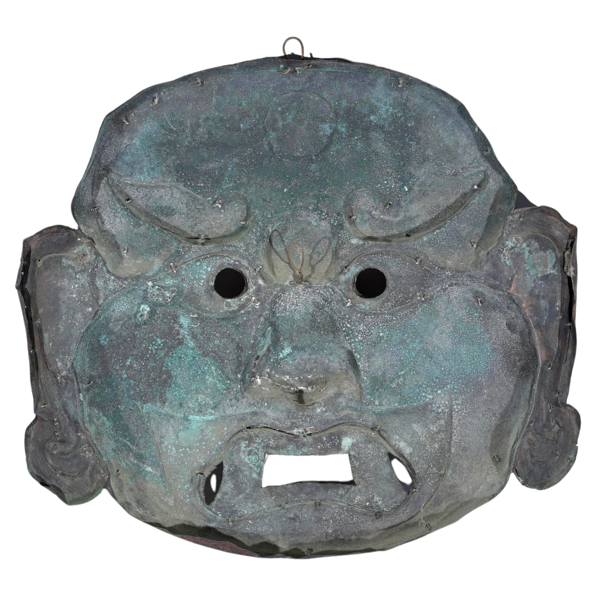 Antique Copper Tibetan Mahakala Mask For Sale 1