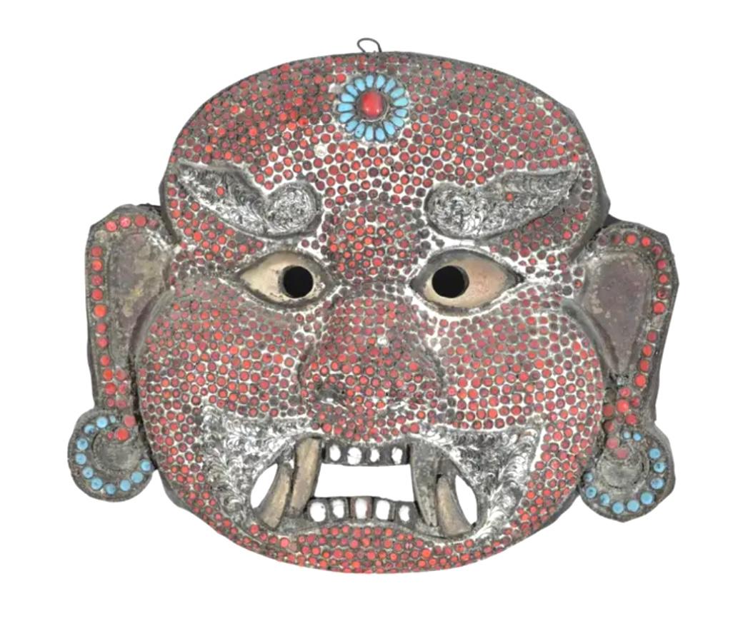 Antique Copper Tibetan Mahakala Mask For Sale 2
