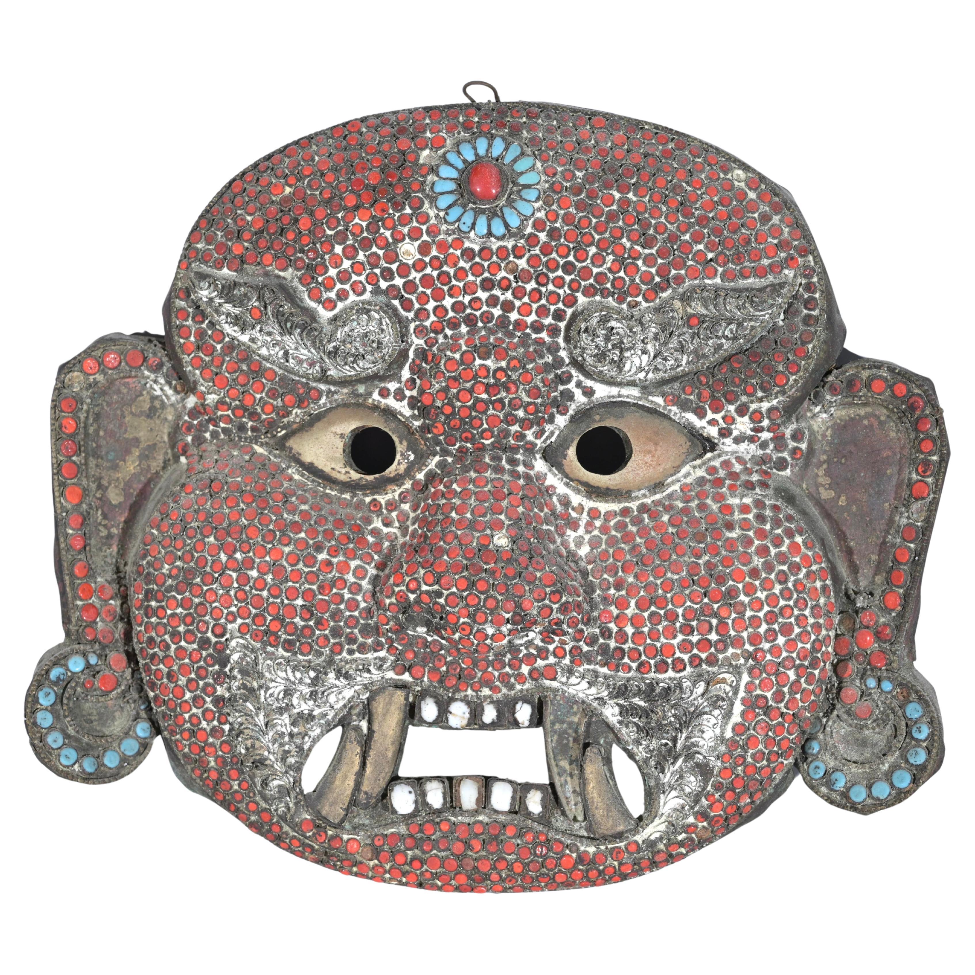 Antique Copper Tibetan Mahakala Mask For Sale