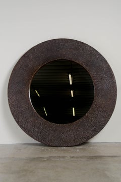 Antique Copper Toad Skin Design Mirror by Robert Kuo, Hand Repousse