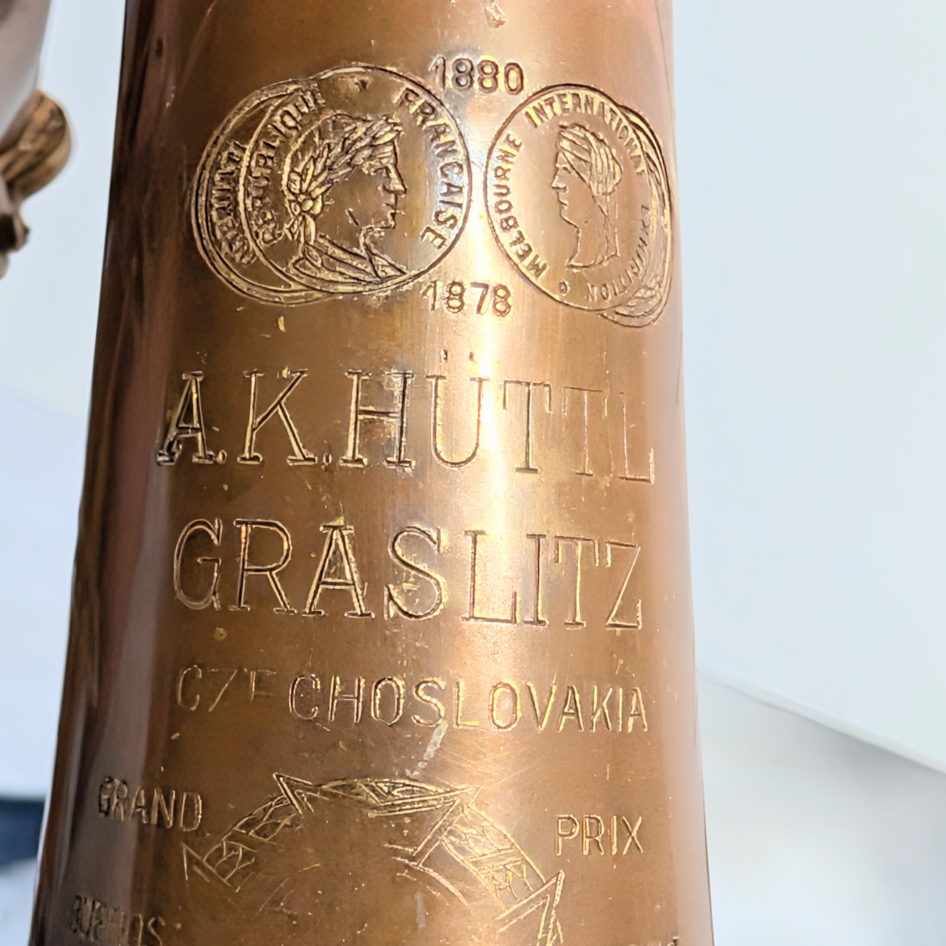 Trompette ancienne en cuivre par A. Khüttl, Graslitz (Tchécoslovaquie), vers 1910 en vente 4