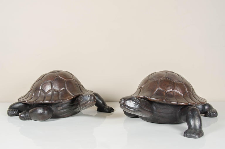 Repoussé Antique Copper Turtle Sculpture by Robert Kuo, Hand Repousse, Limited Edition For Sale