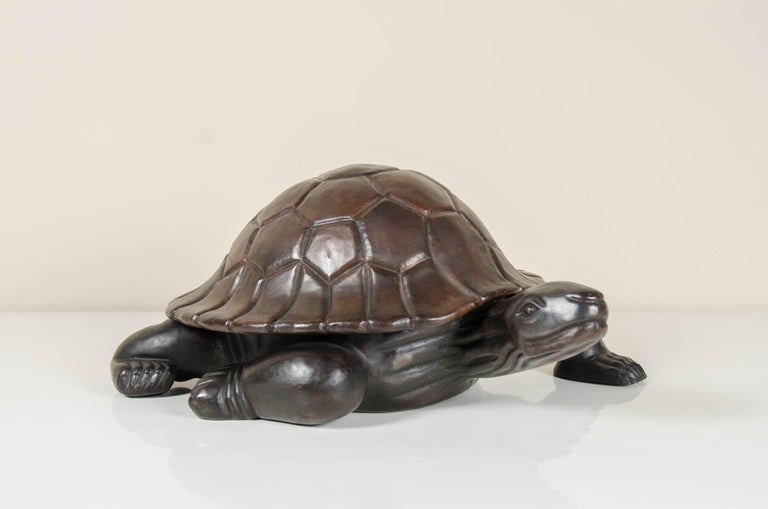 Contemporary Antique Copper Turtle Sculpture by Robert Kuo, Hand Repousse, Limited Edition For Sale