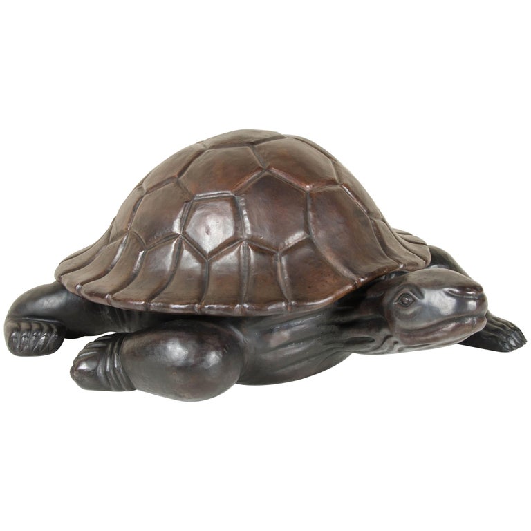 Antique Copper Turtle Sculpture by Robert Kuo, Hand Repousse, Limited Edition For Sale