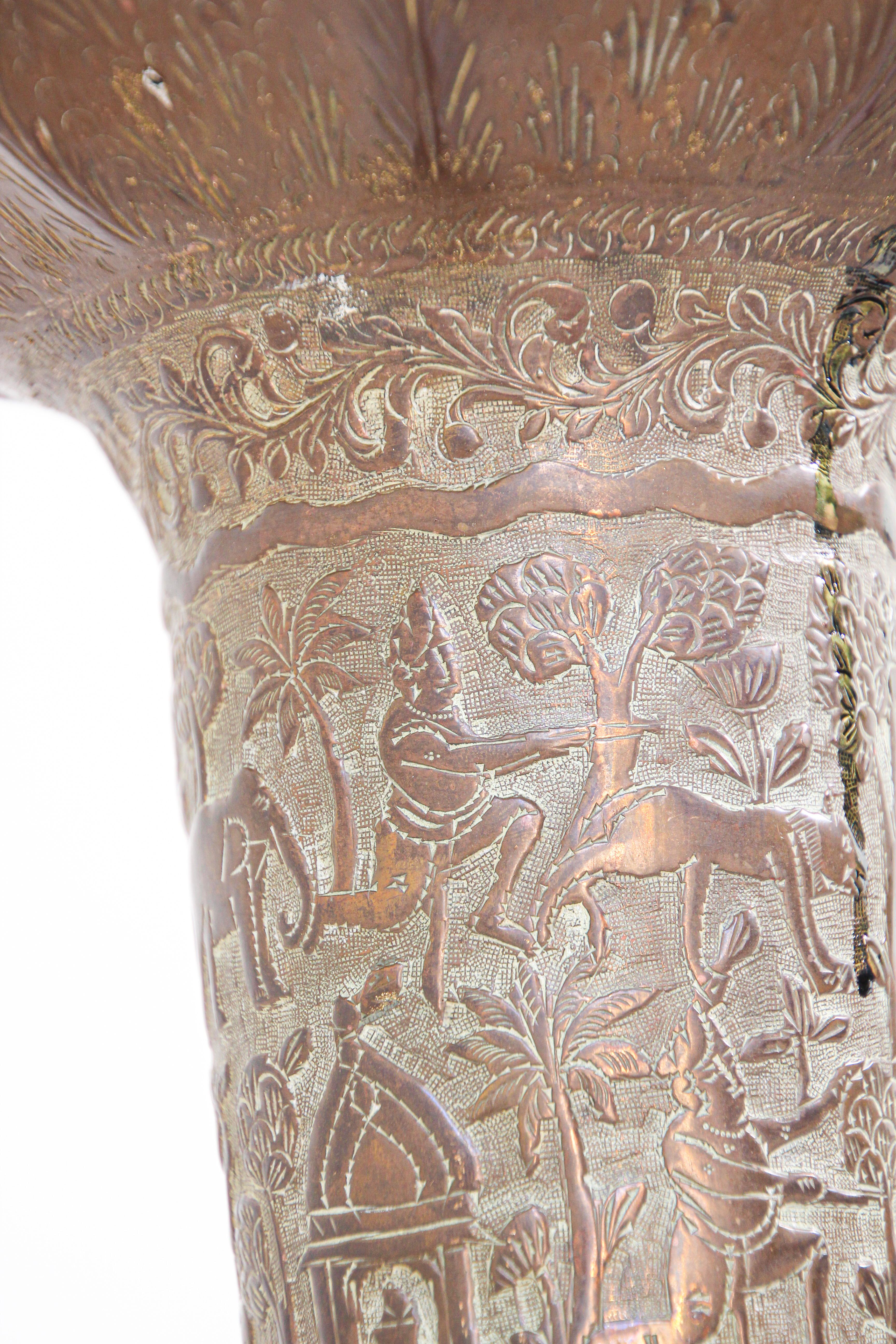 Brass Antique Copper Vase with Hindu Scenes, 19th Century For Sale