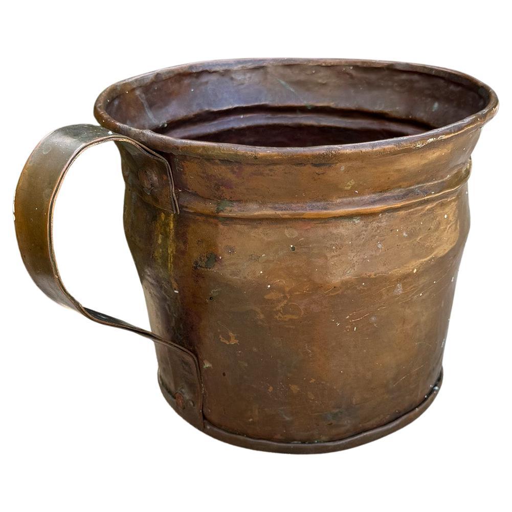 Antiguo Recipiente de Cobre con Asa Grande, Siglo XIX