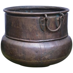 Antique Copper Vessel with Wrought Iron Handles