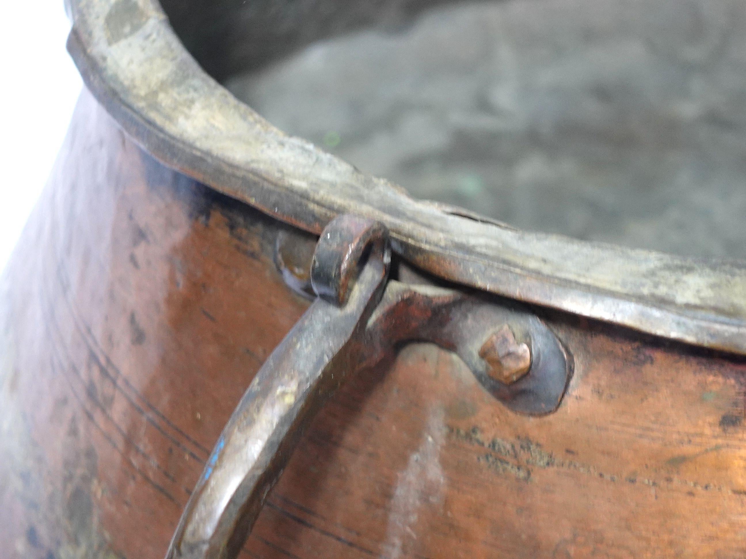 Hand-Crafted Antique Copper W/ 3 Forged Handle Cauldron and A Matching Copper Ladle, CO#004 For Sale