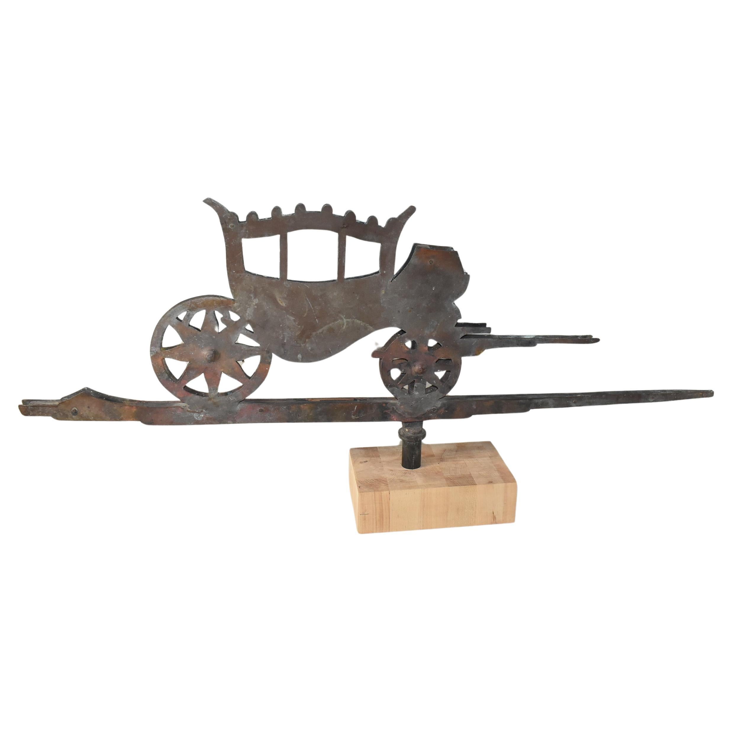 Antike Kupfer Wetterfahne Pferd Drapiertes Reisewagen-Design