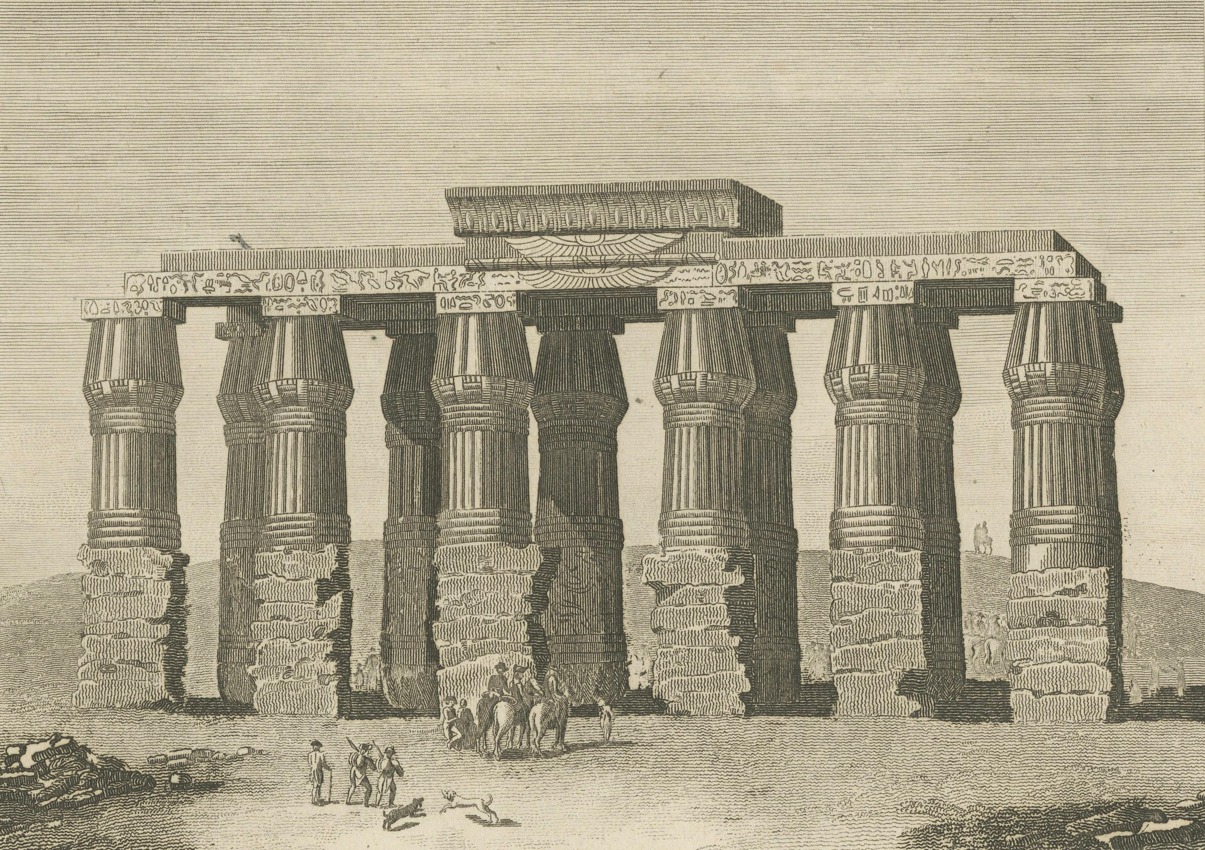 Early 19th Century Antique Copperplate Engraving of Ruins of the Temple of Hermopolis, 1820 For Sale