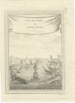 Antique Copperplate Print of Ayutthaya, 'View of Siam and Various Boats', 1751