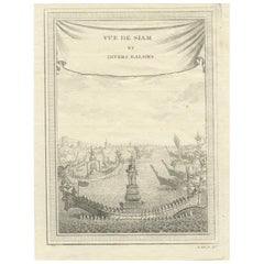 Antique Copperplate Print of Ayutthaya, 'View of Siam and Various Boats', 1751