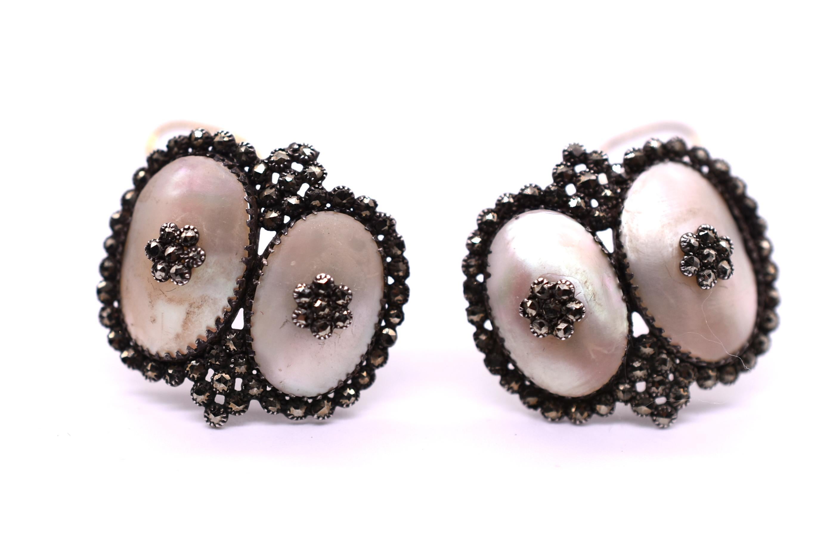 Women's Antique Coque de Perle and Pyrite Earrings For Sale