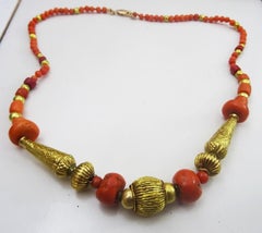 Antique Coral and  18 and 22 karat gold Beads Necklace