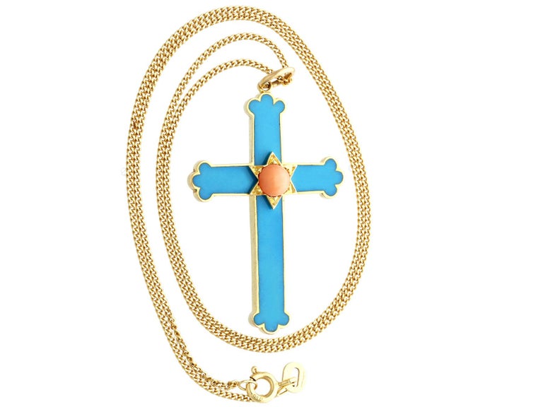 Antique Coral and Enamel Yellow Gold Cross Pendant For Sale at 1stDibs ...