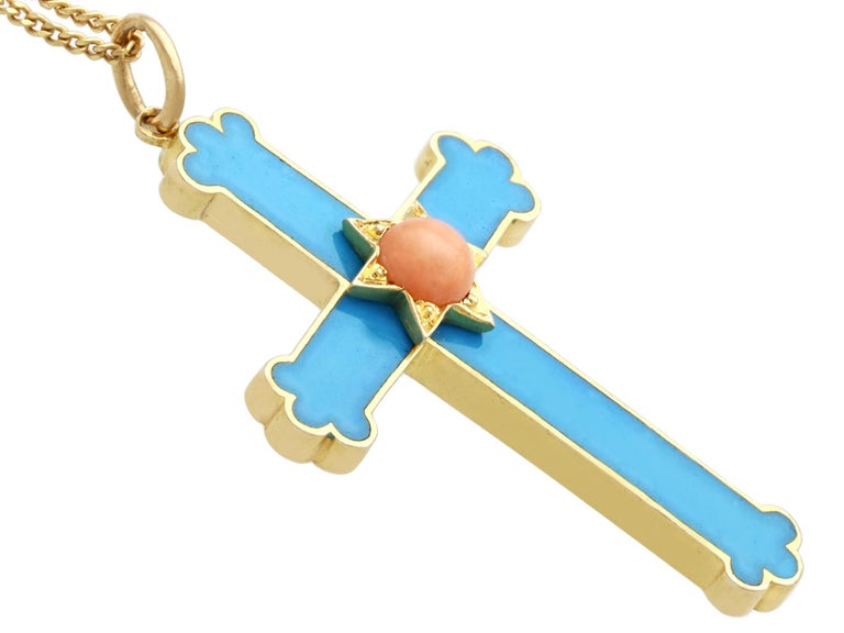 Antique Coral and Enamel Yellow Gold Cross Pendant For Sale at 1stDibs ...
