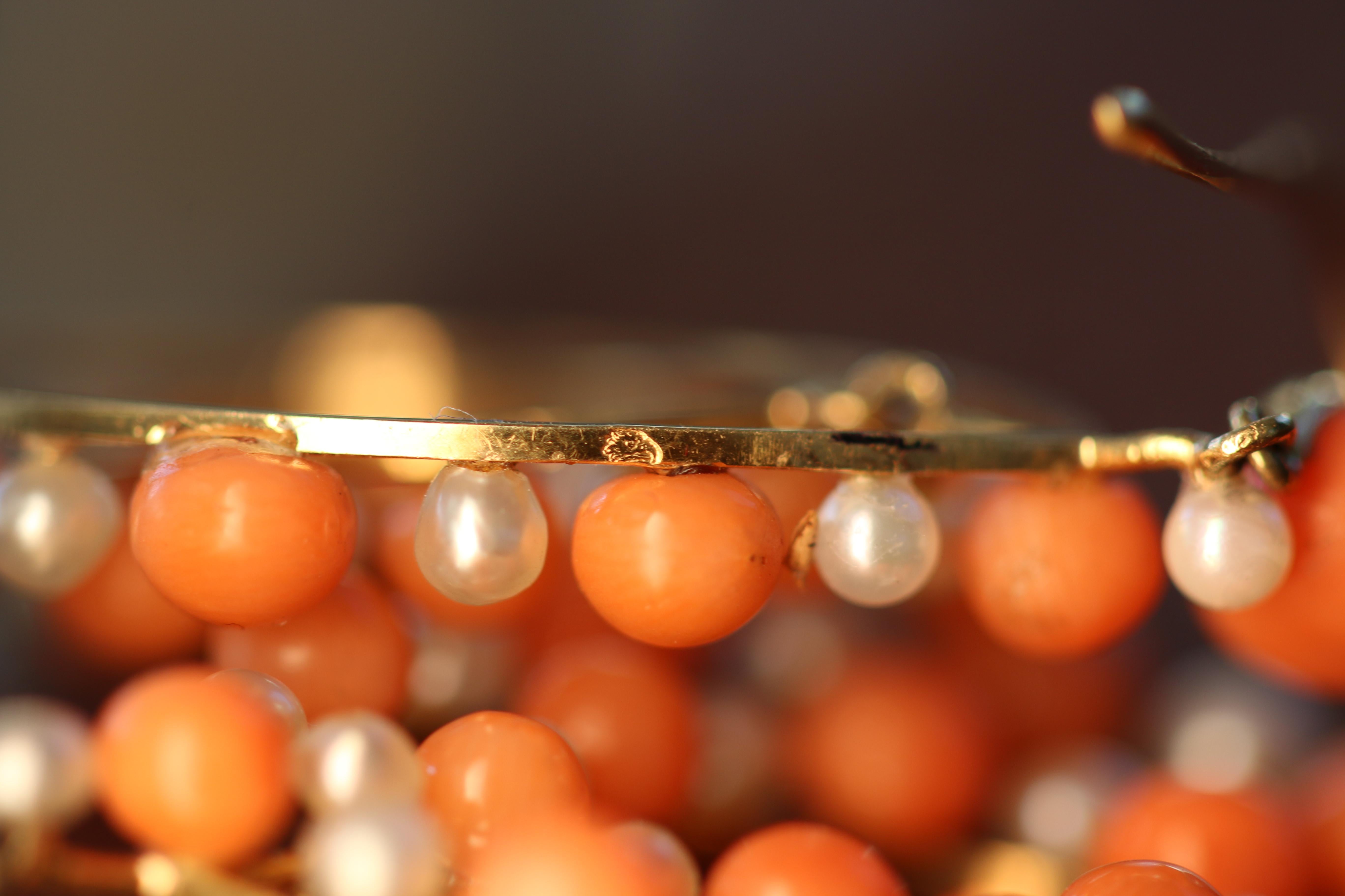 Antique Coral and Pearl Gold Teardrop Earrings 5