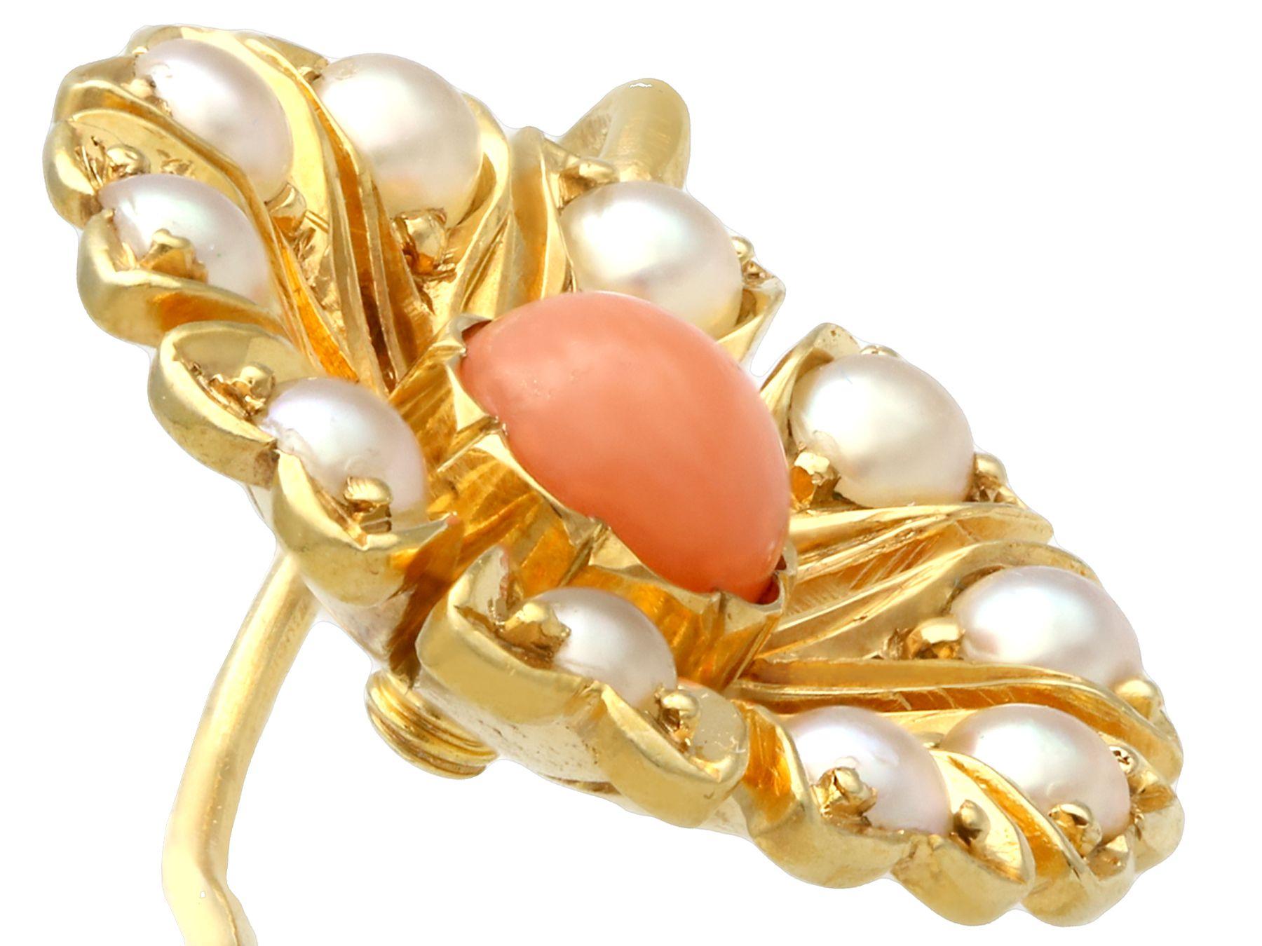 Women's Antique Coral and Seed Pearl Yellow Gold Earrings