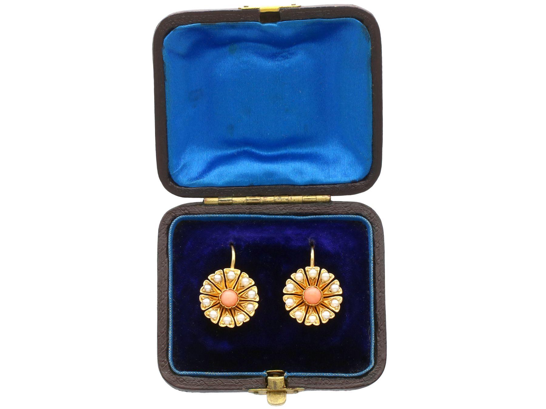 Antique Coral and Seed Pearl Yellow Gold Earrings 2