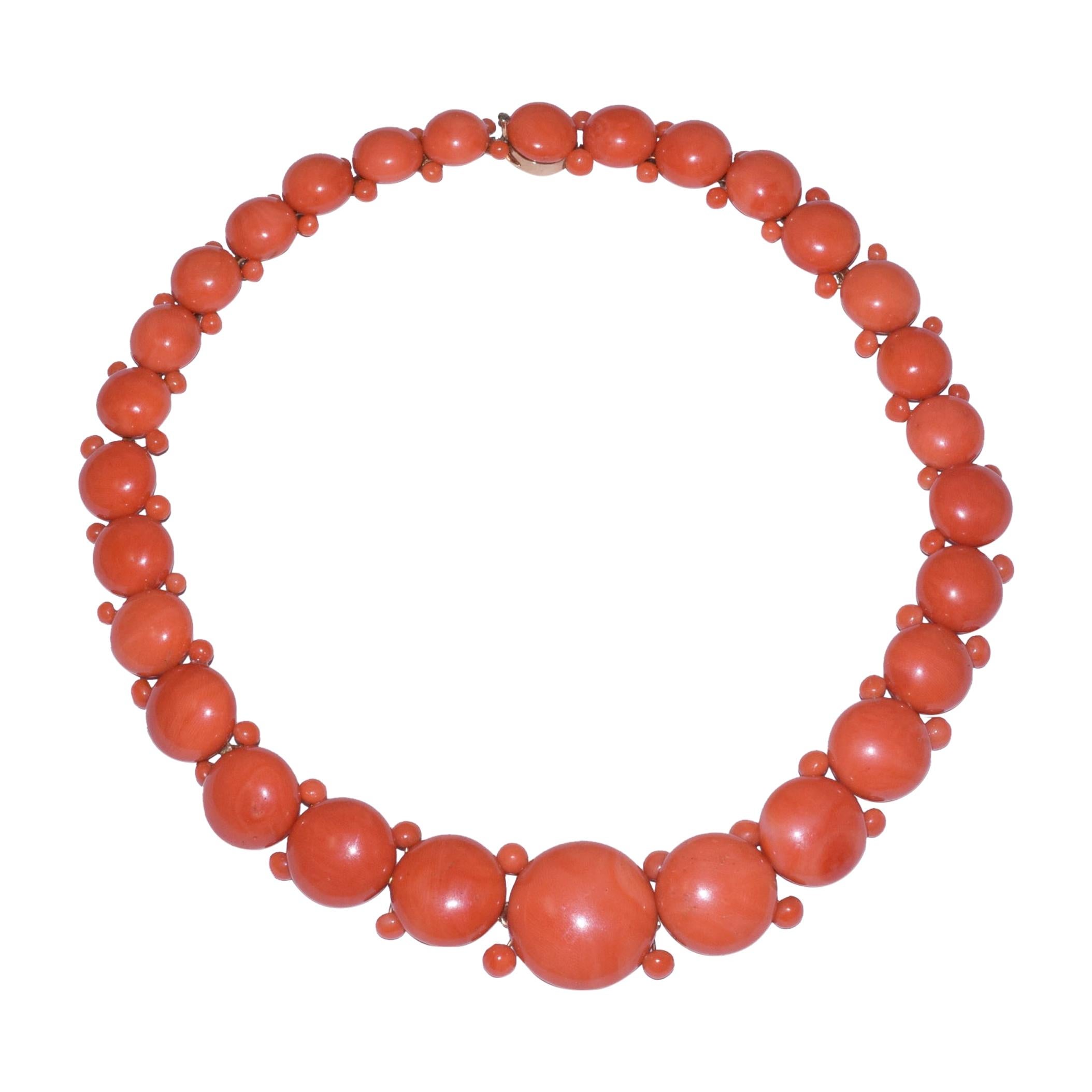 Antique Coral Button Riviere Necklace, circa 1850s