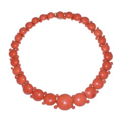 Antique Coral Button Riviere Necklace, circa 1850s