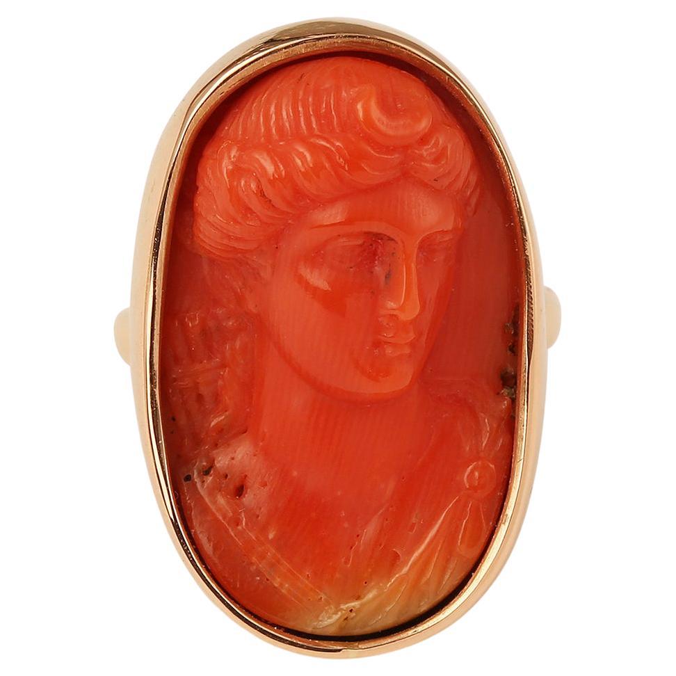 NOS New Antique Vintage Oval Small CORAL Cameo Stone 14.5 mm x 6.5 mm B 