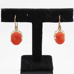 Antique Coral Cameo Drop Earrings