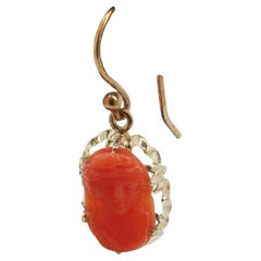 Antique Coral Cameo Drop Earrings
