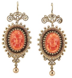 Antique Coral Cameo Earrings