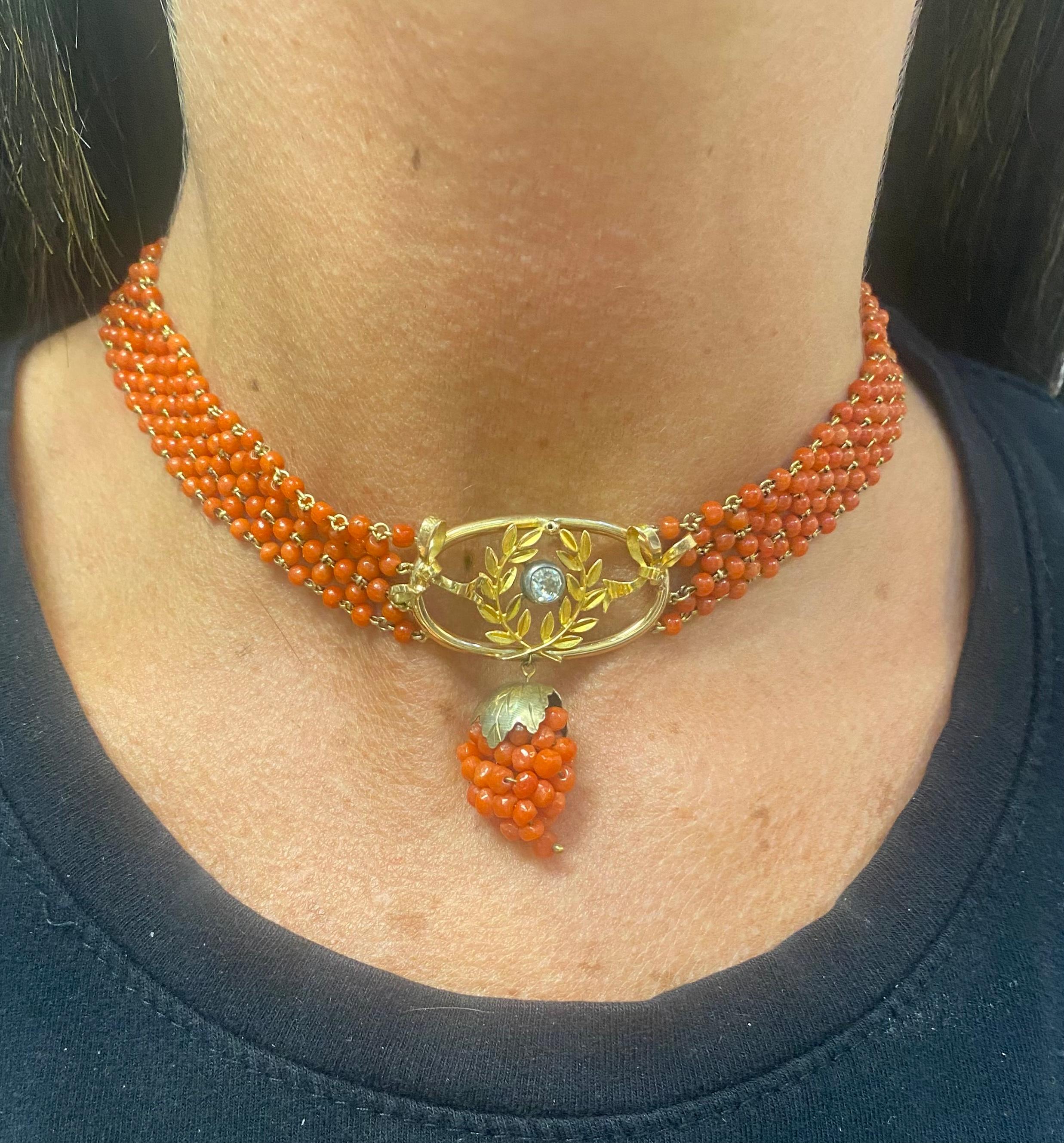 Bead Antique Coral Choker For Sale
