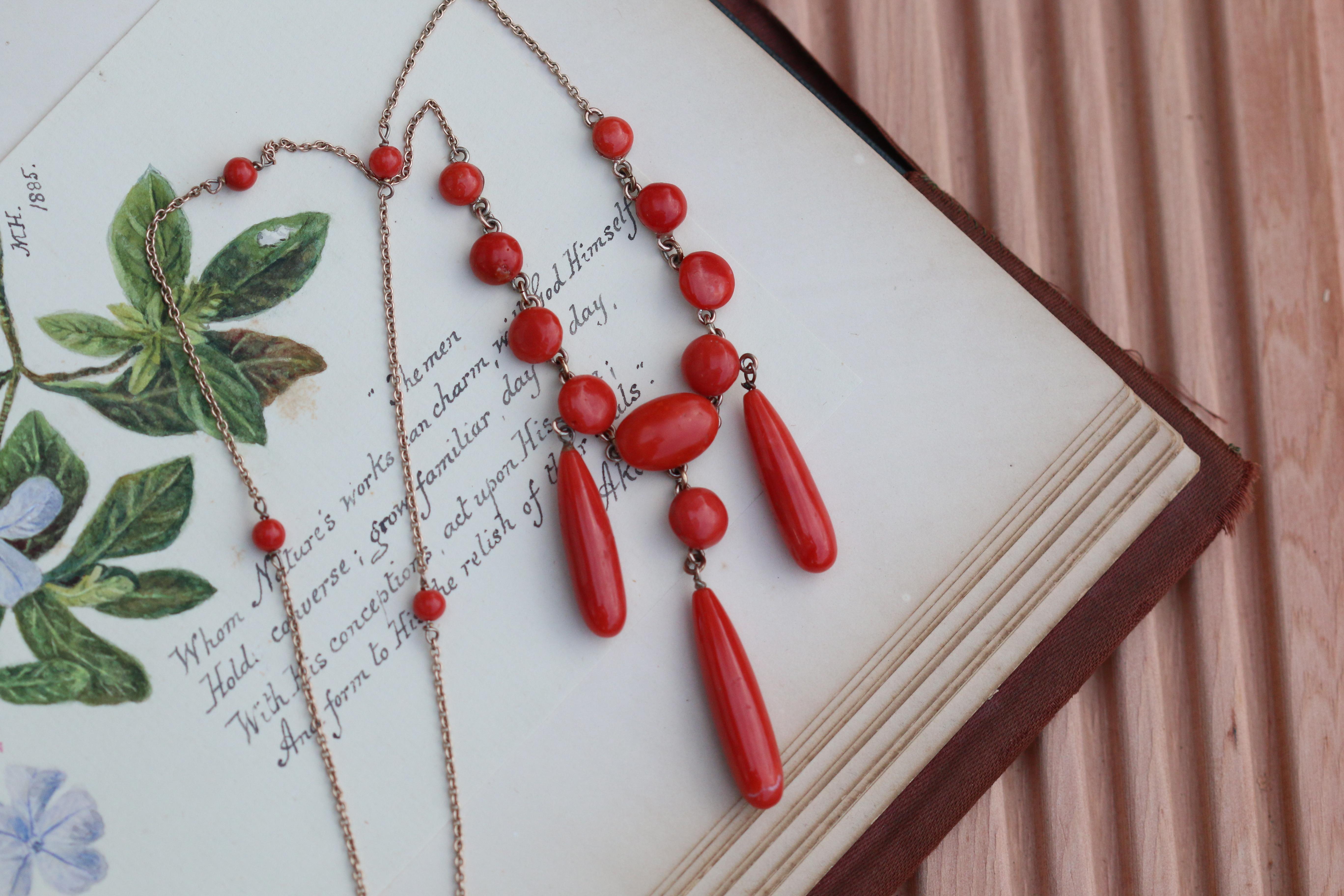 Bead Antique Coral Drop Necklace For Sale