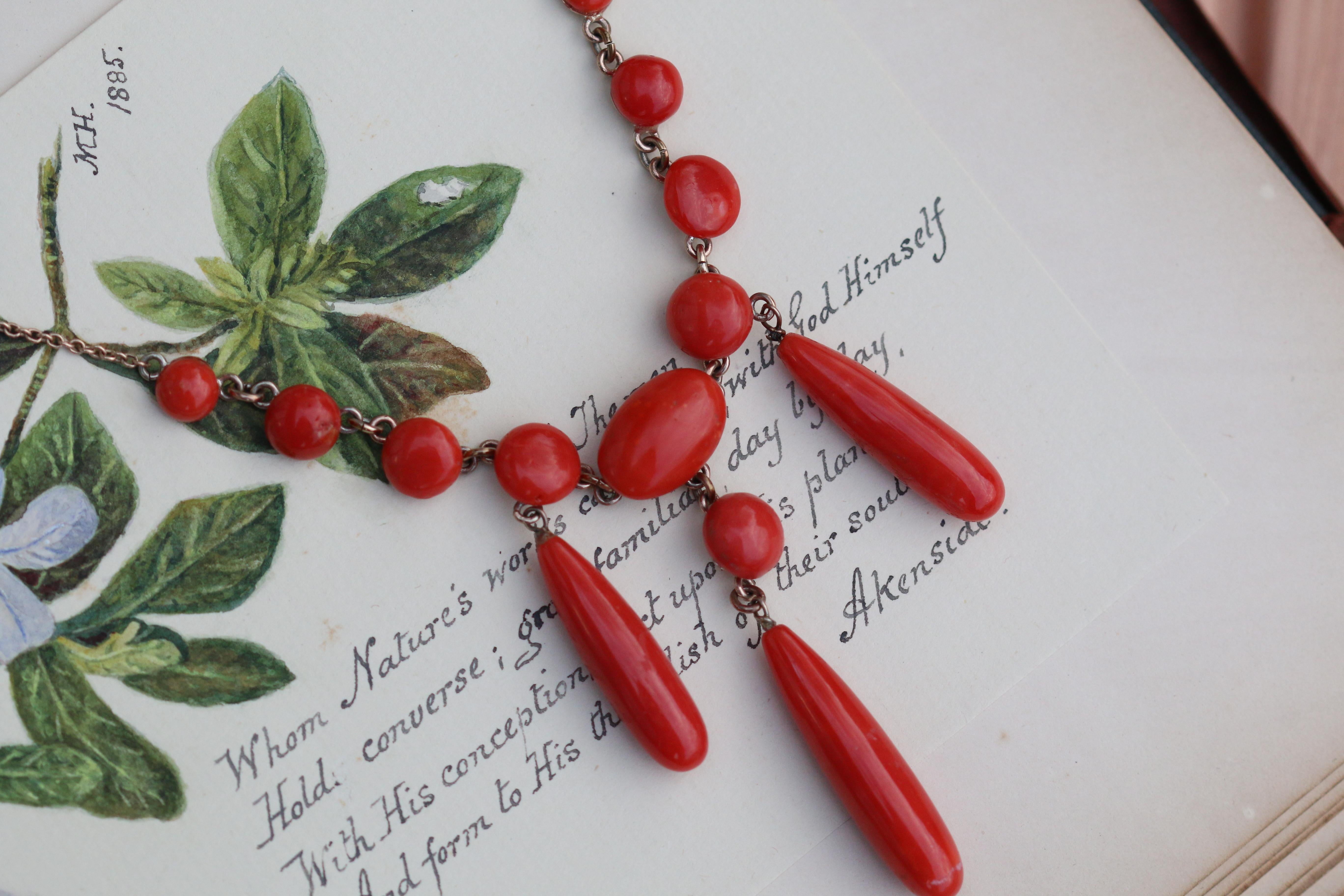 Women's Antique Coral Drop Necklace For Sale