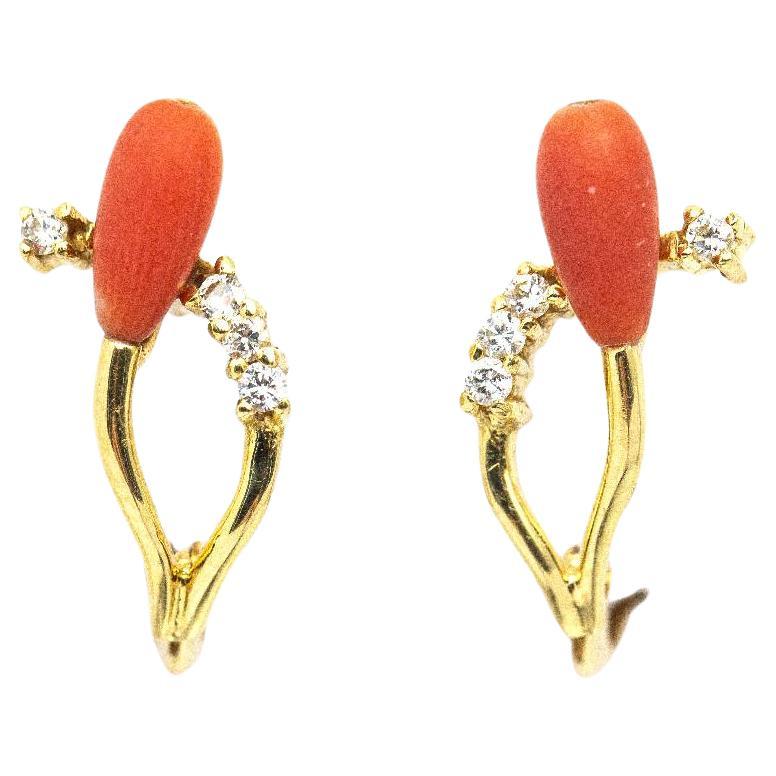 Antique Coral Earrings in Yellow Gold For Sale