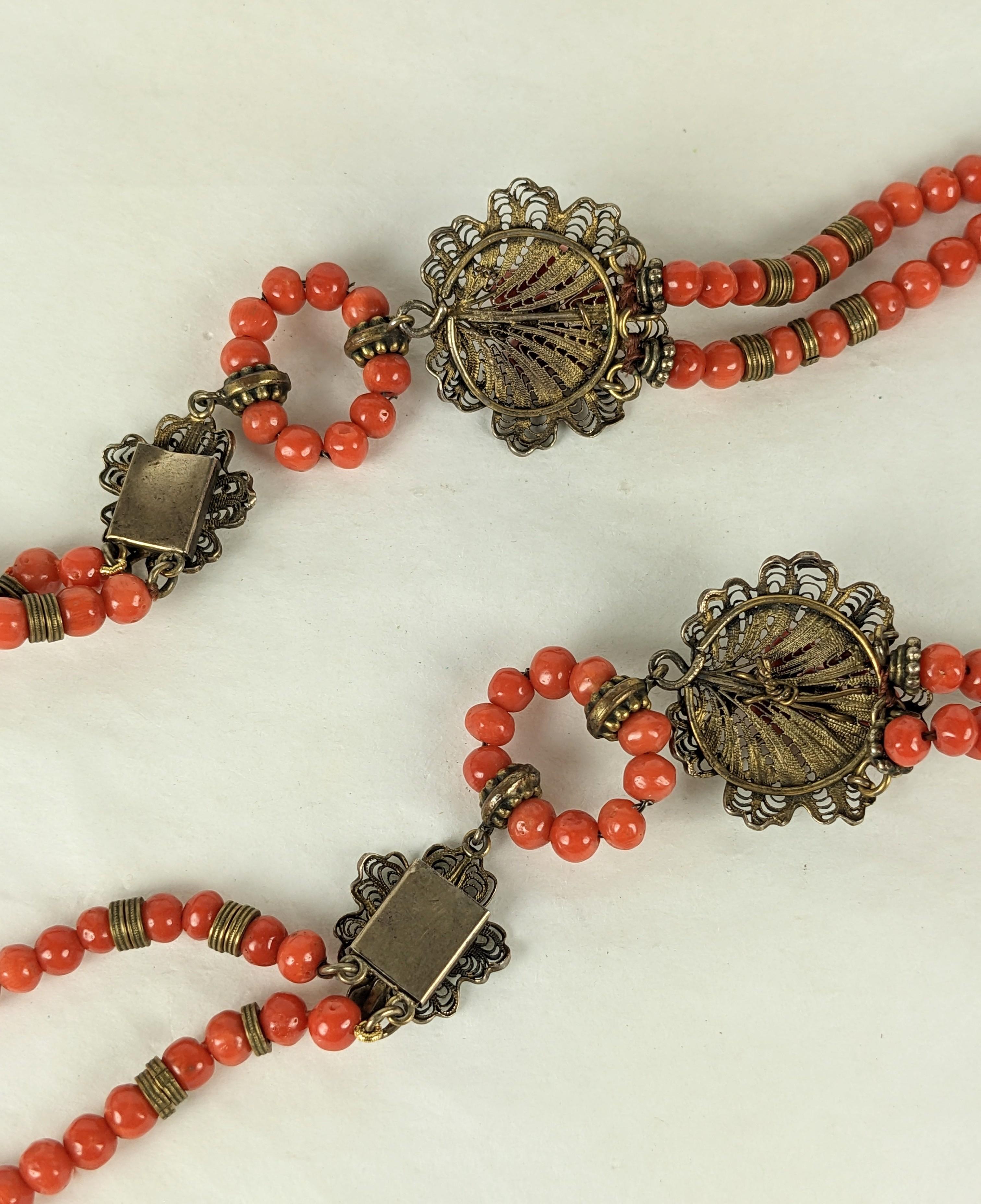 Women's Antique Coral Filigree Necklace For Sale