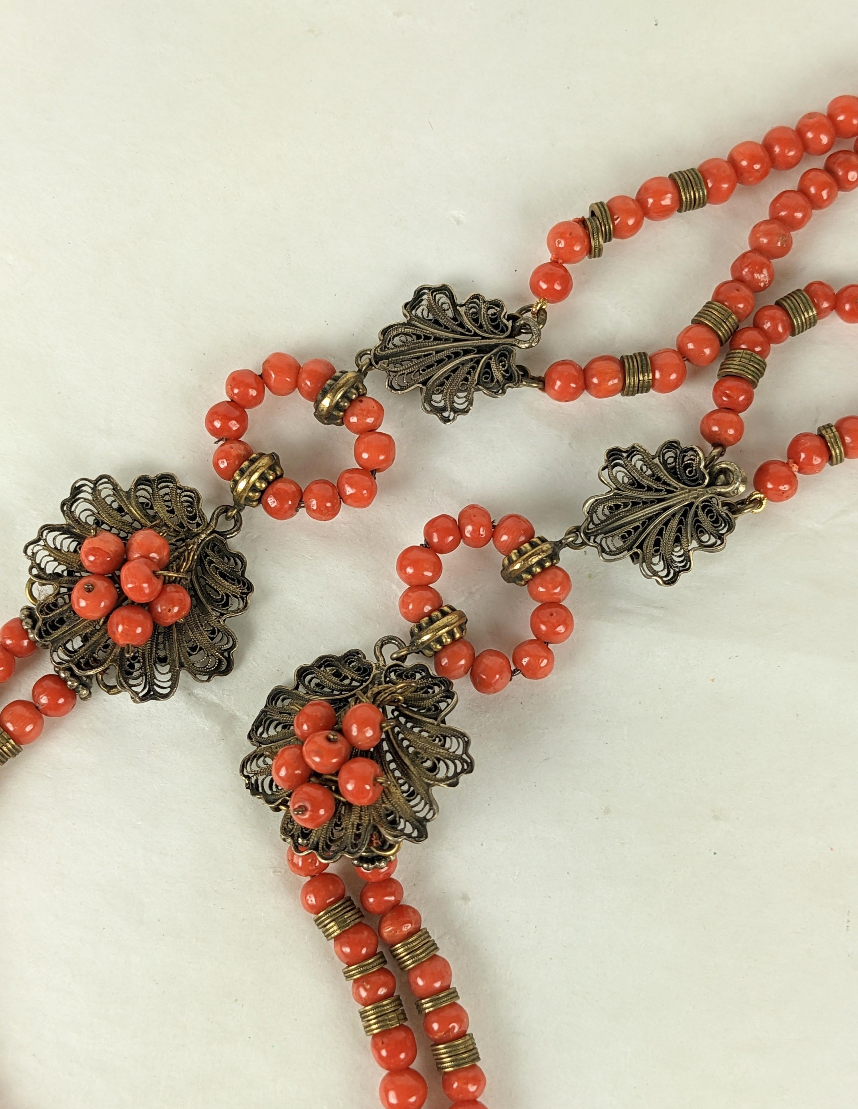 Antique Coral Filigree Necklace For Sale 1