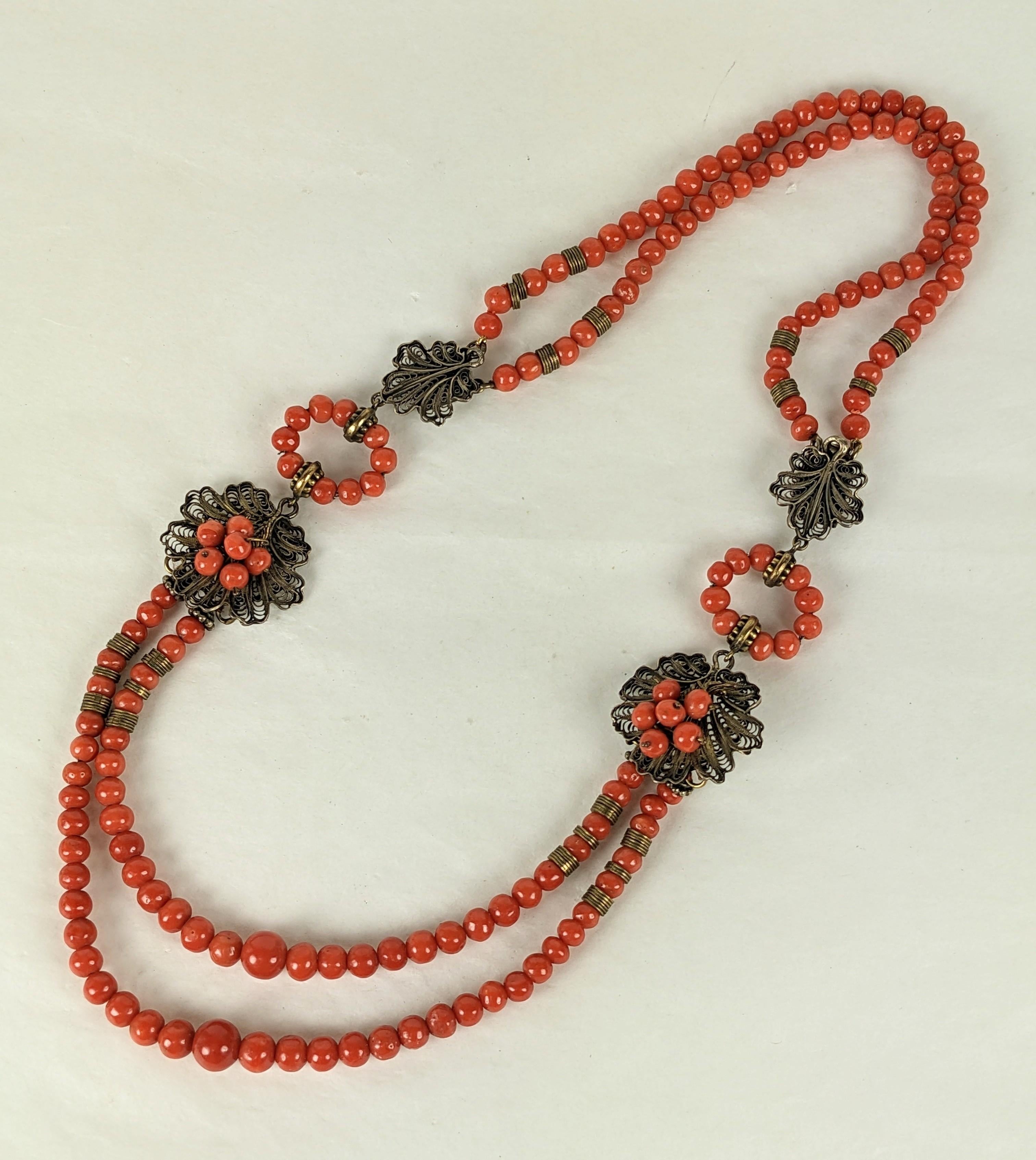 Antique Coral Filigree Necklace For Sale 2