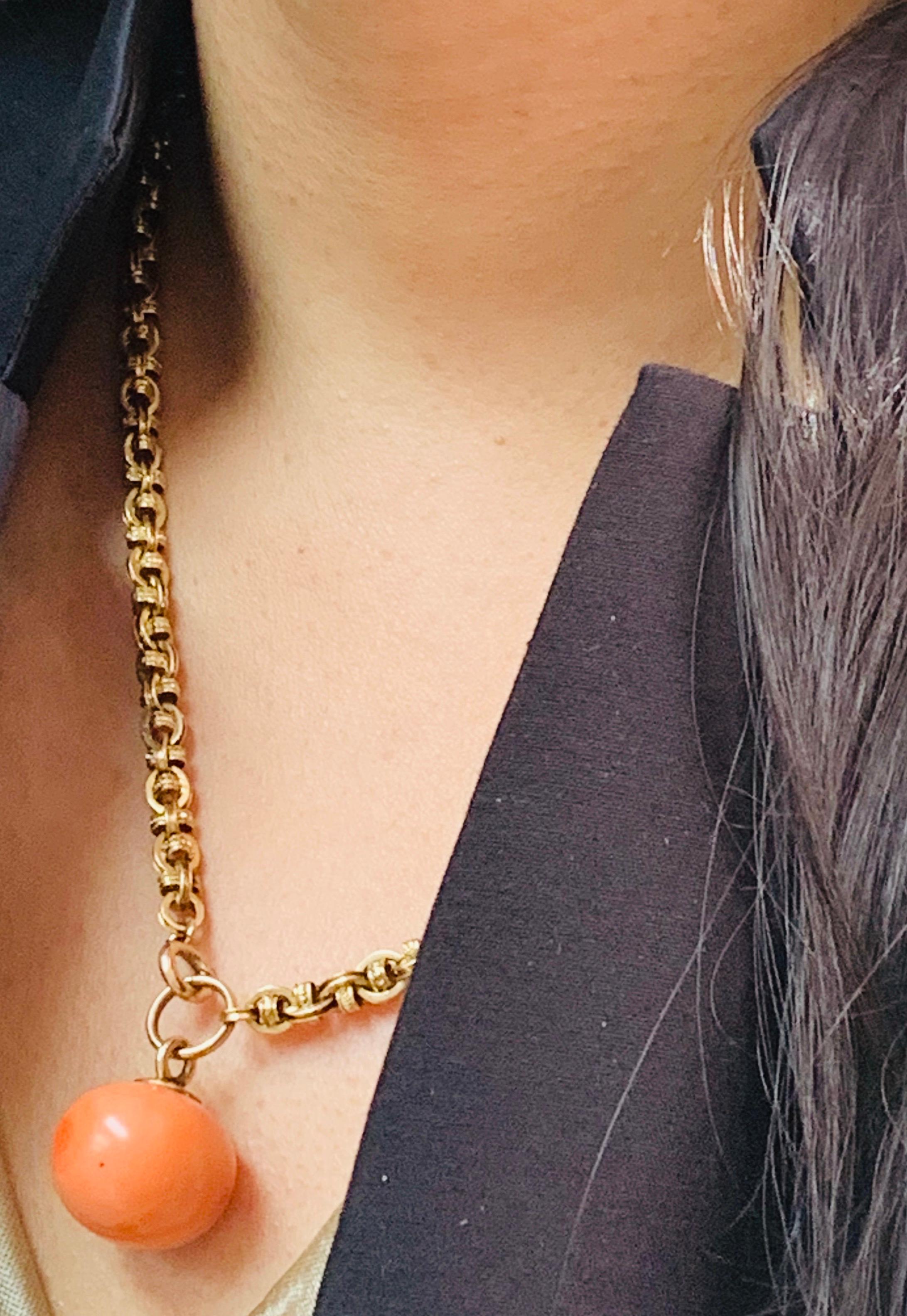 Women's or Men's Antique Coral Gold Necklace For Sale