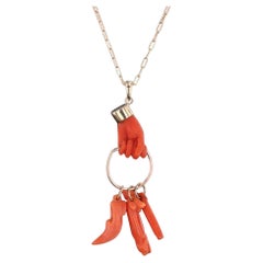Antique Coral Hand Necklace of 14k Gold