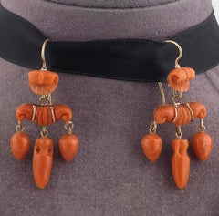 Victorian Gold Coral Necklace and Earrings Set, Italy Circa 1860