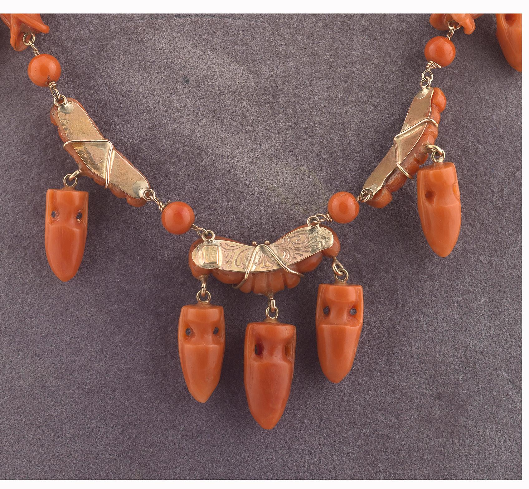 coral necklace and earrings