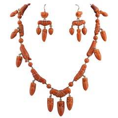 Antique Carved Necklace and Earrings, circa 1860