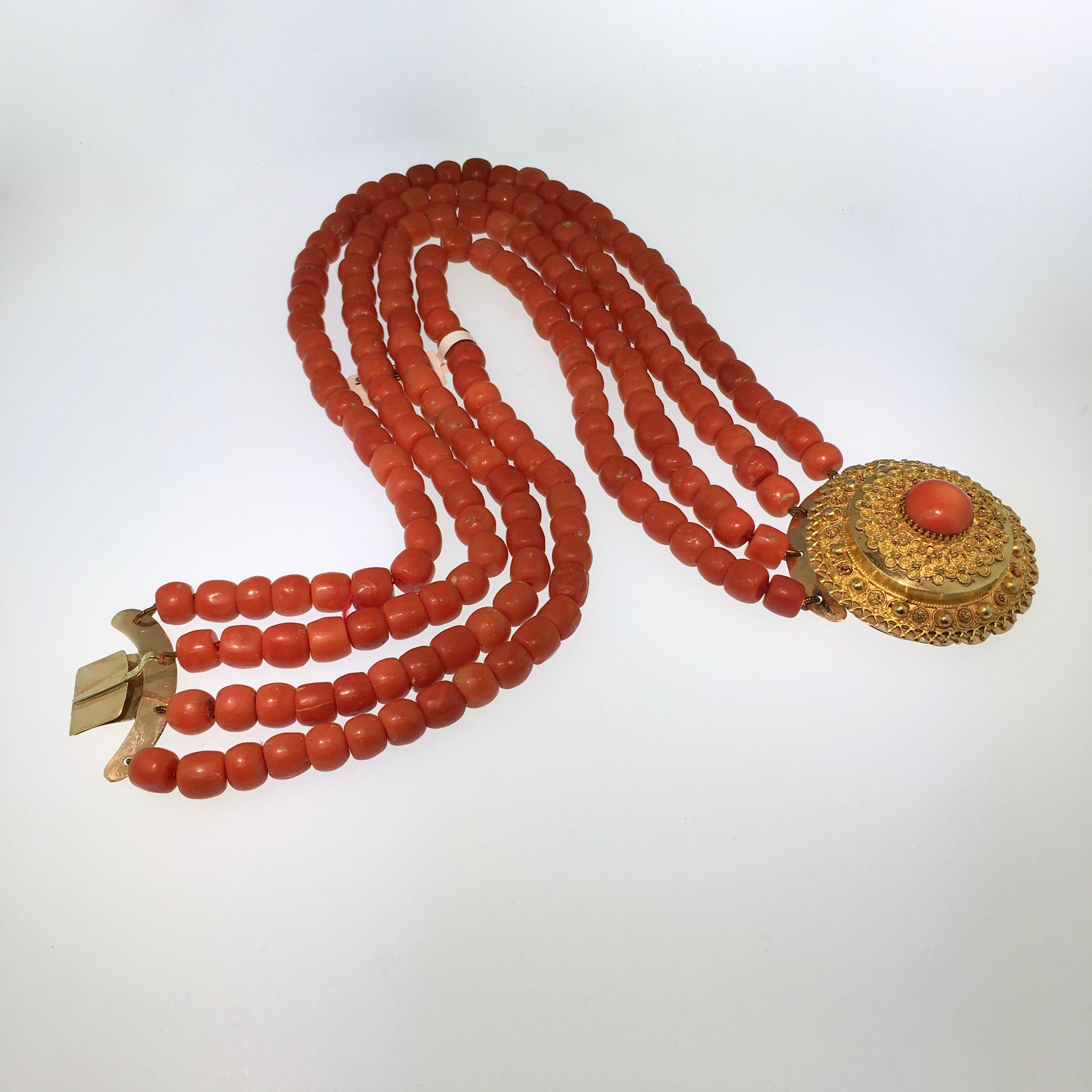 Victorian Antique Coral, Necklace, Gold, 1880, Dutch Costume Jewelry