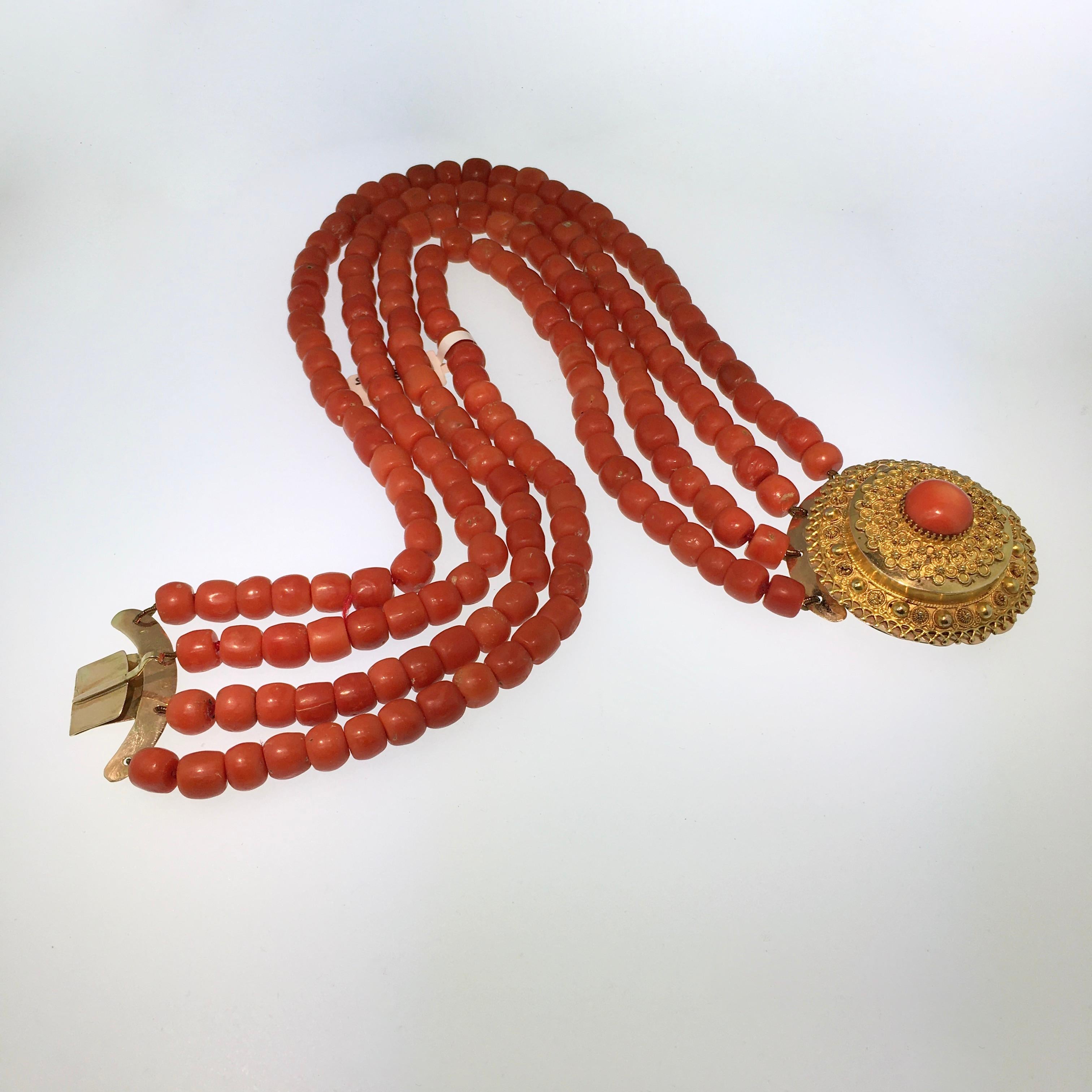  Collier en corail ancien, or, bijou de costume néerlandais, 1880 Pour femmes 
