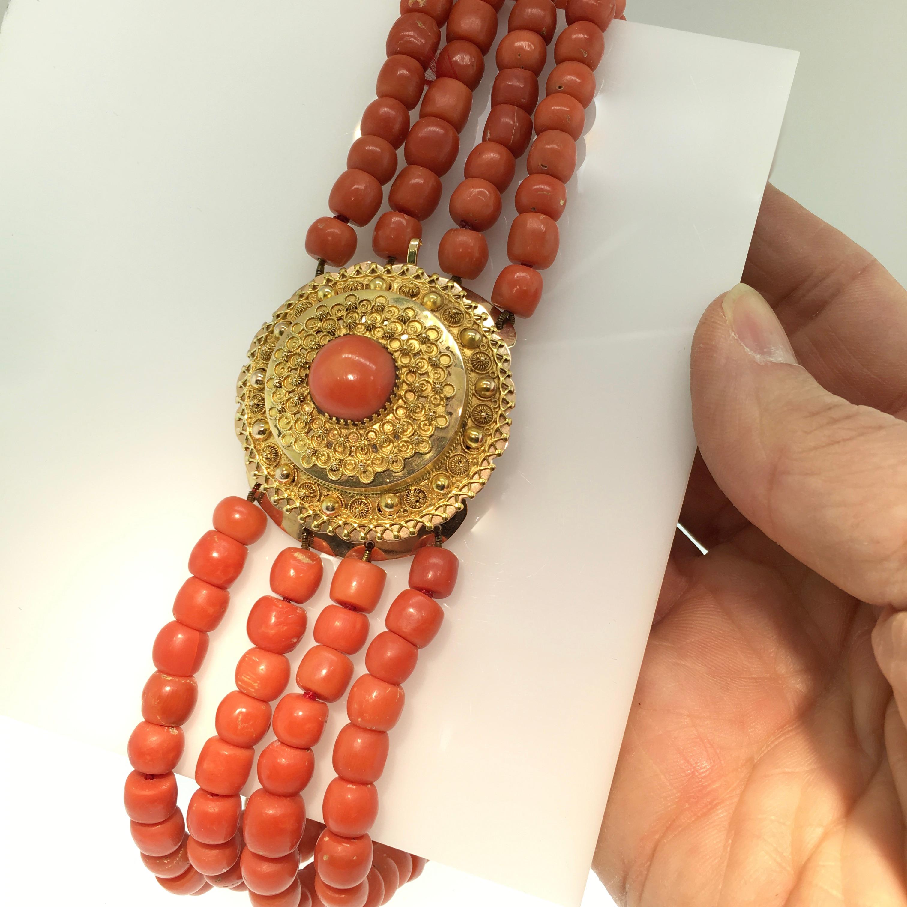 Collier en corail ancien, or, bijou de costume néerlandais, 1880 2