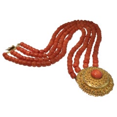 Antique Coral, Necklace, Gold, 1880, Dutch Costume Jewelry