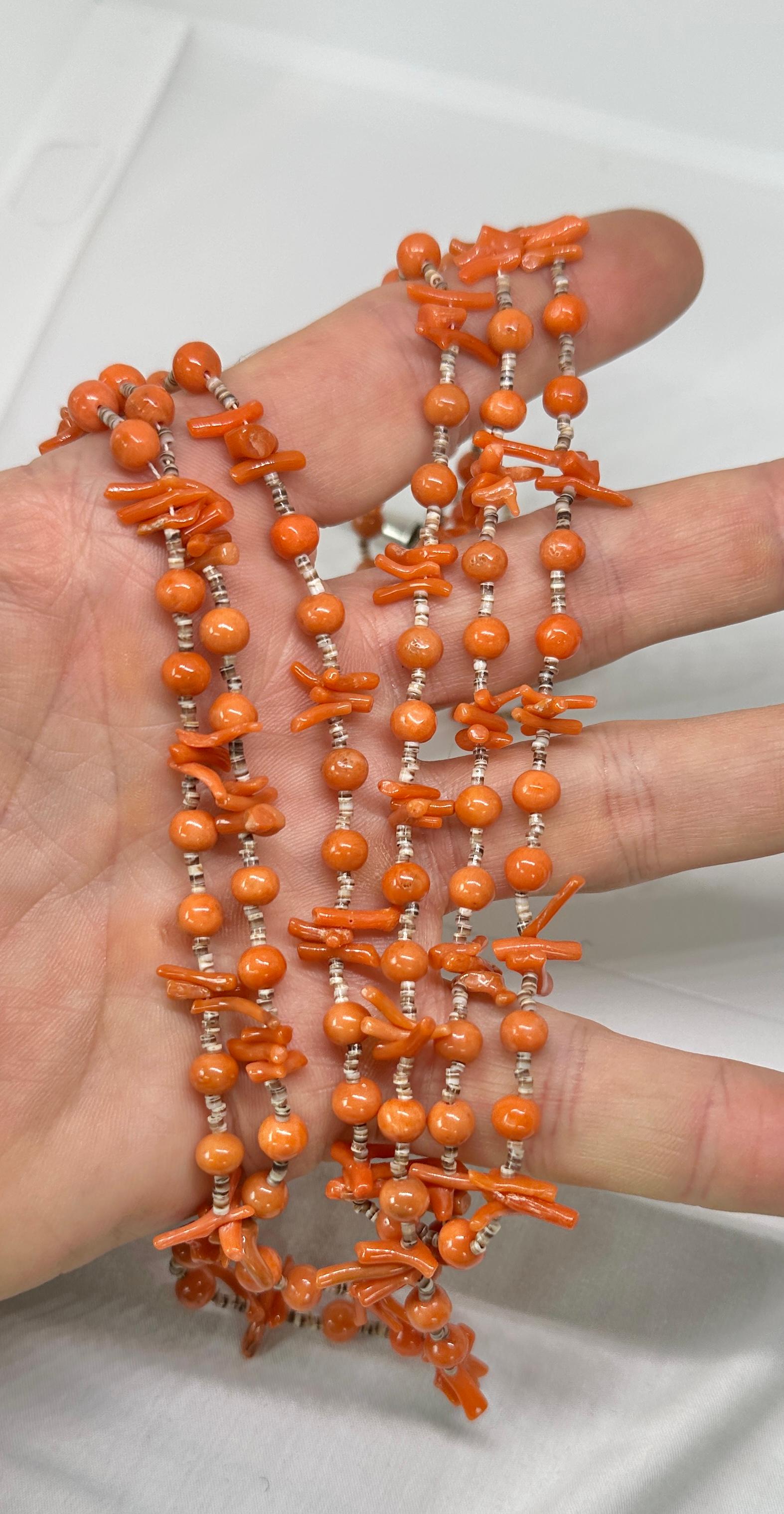 Antique Coral Necklace Native American Indian Santo Domingo Pueblo Heishi Beads  For Sale 1