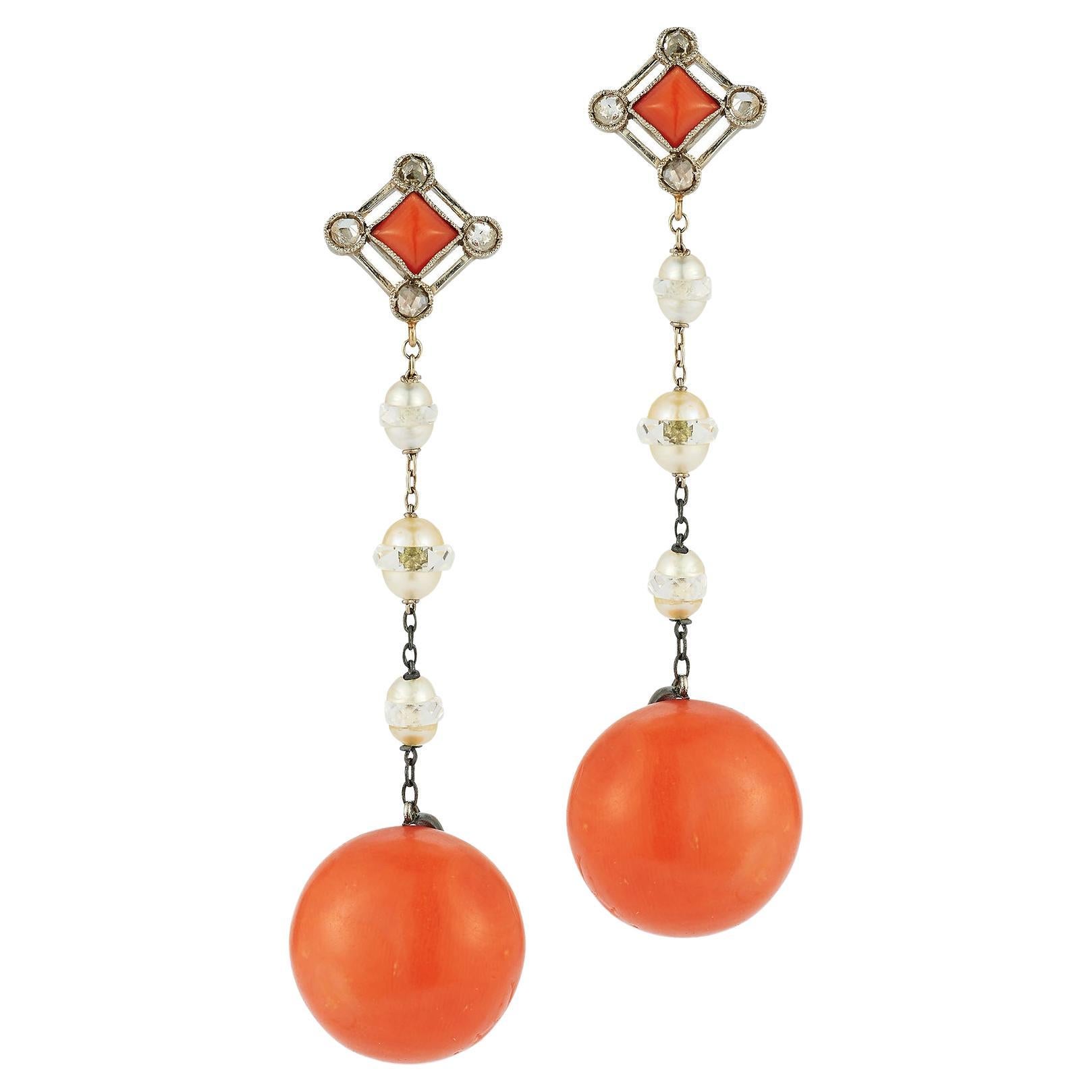 Antique Coral & Pearl Earrings - sold to elmwoods