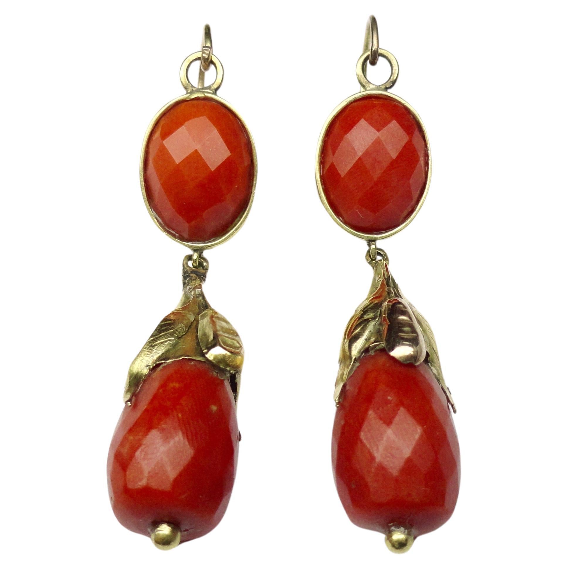Antique Coral Pendant Earrings For Sale