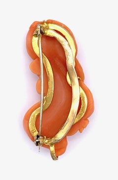 Antique Coral Putto Carving Gold Brooch